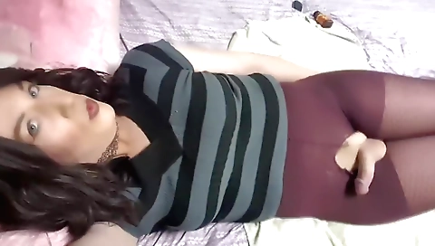 Shemale masturbates with a toy in pov and solo video