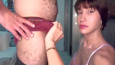 Slutty shemale fucks a big cock and gets cum on her face