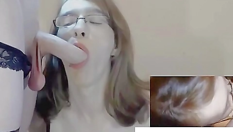 Transsexual girl takes cock deepthroated by her boyfriend