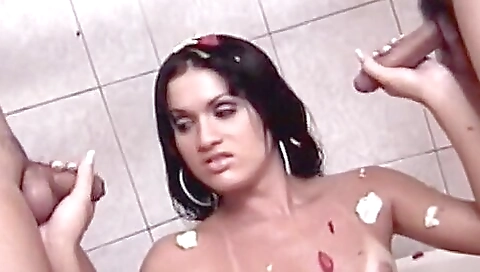 Busty teen with tattooed pussy gets fucked in threesome