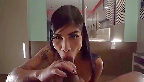 Brunette has anal sex in camera POV in the interracial scene