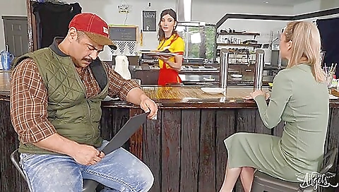 Latina waitress fucked by big cock and gets facial