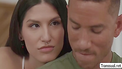 Busty brunette gets fucked by a guy on his hard dick