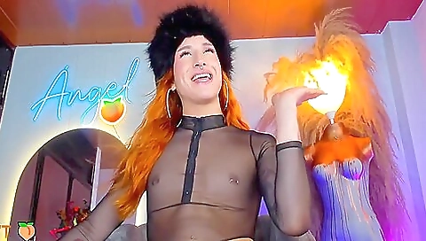 Natural tits redhead shows off her big natural cock