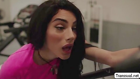 Barebacked brunette gets her tight ass fucked hard in the front