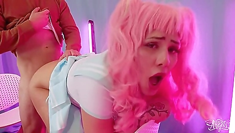 Busty blonde is fucking in reverse to get an asshole